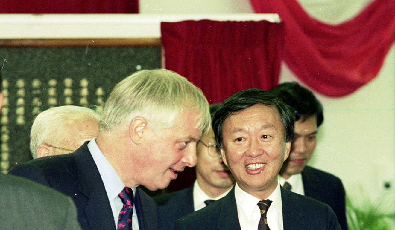 Former Hong Kong governor Chris Patten with Kao at Chinese University. Photo: Martin Chan