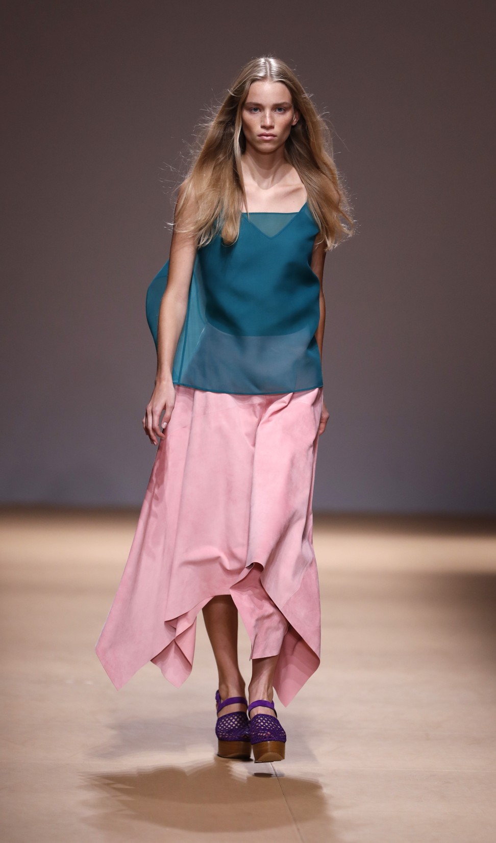 Bold tones played their part as ‘punctuation’ in the Salvatore Ferragamo women’s 2019 spring-summer collection. Photo: AP