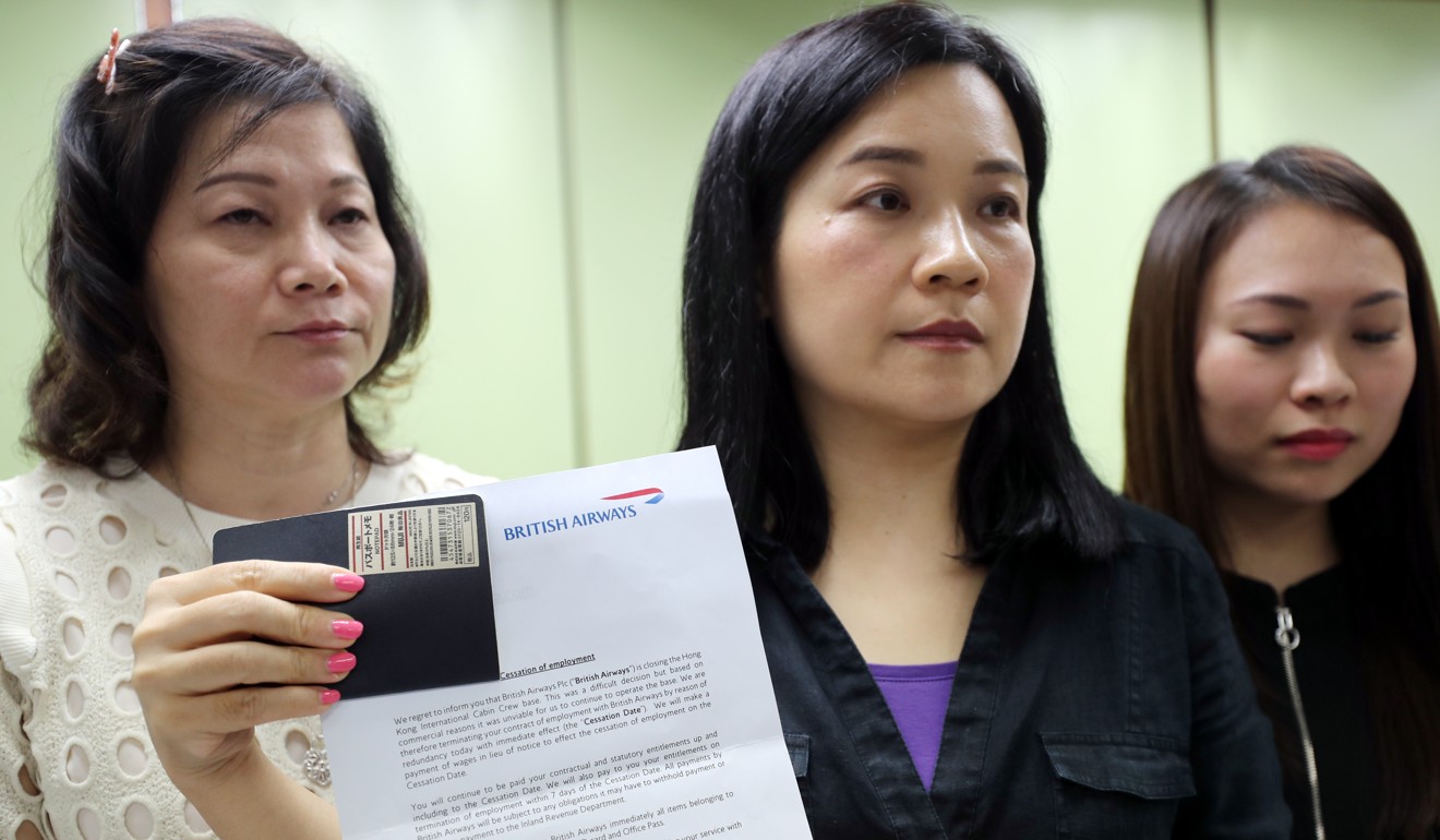 Carol Ng Man-yee (centre) is the general secretary of the BA Hong Kong International Cabin Crew Association. Photo: Edward Wong