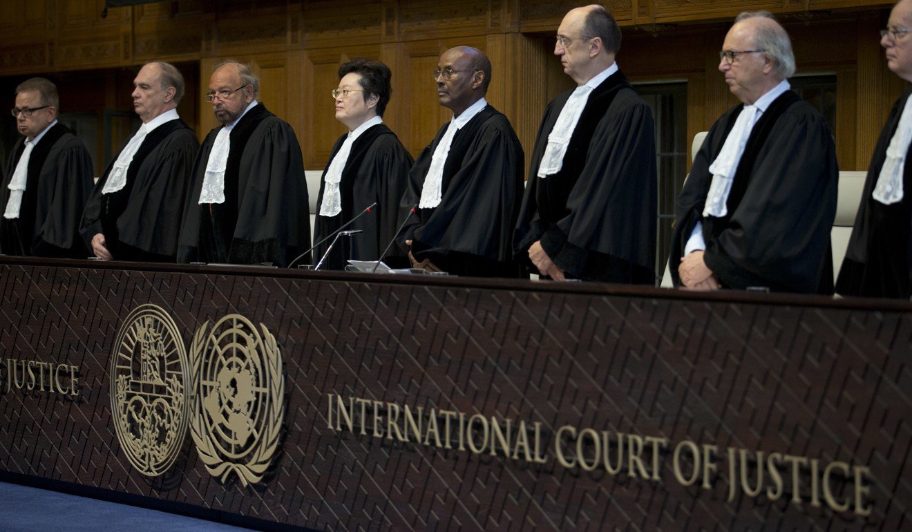 The judges entering the International Court of Justice. Photo: AP