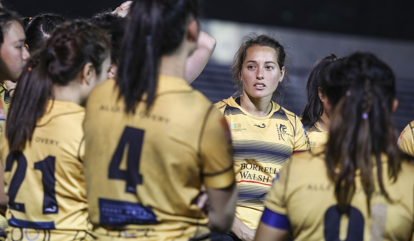 Lindsay Varty (centre) of the Tigers during the Women’s Rugby Premiership at King’s Park in Jordan. Photo: Jonathan Wong