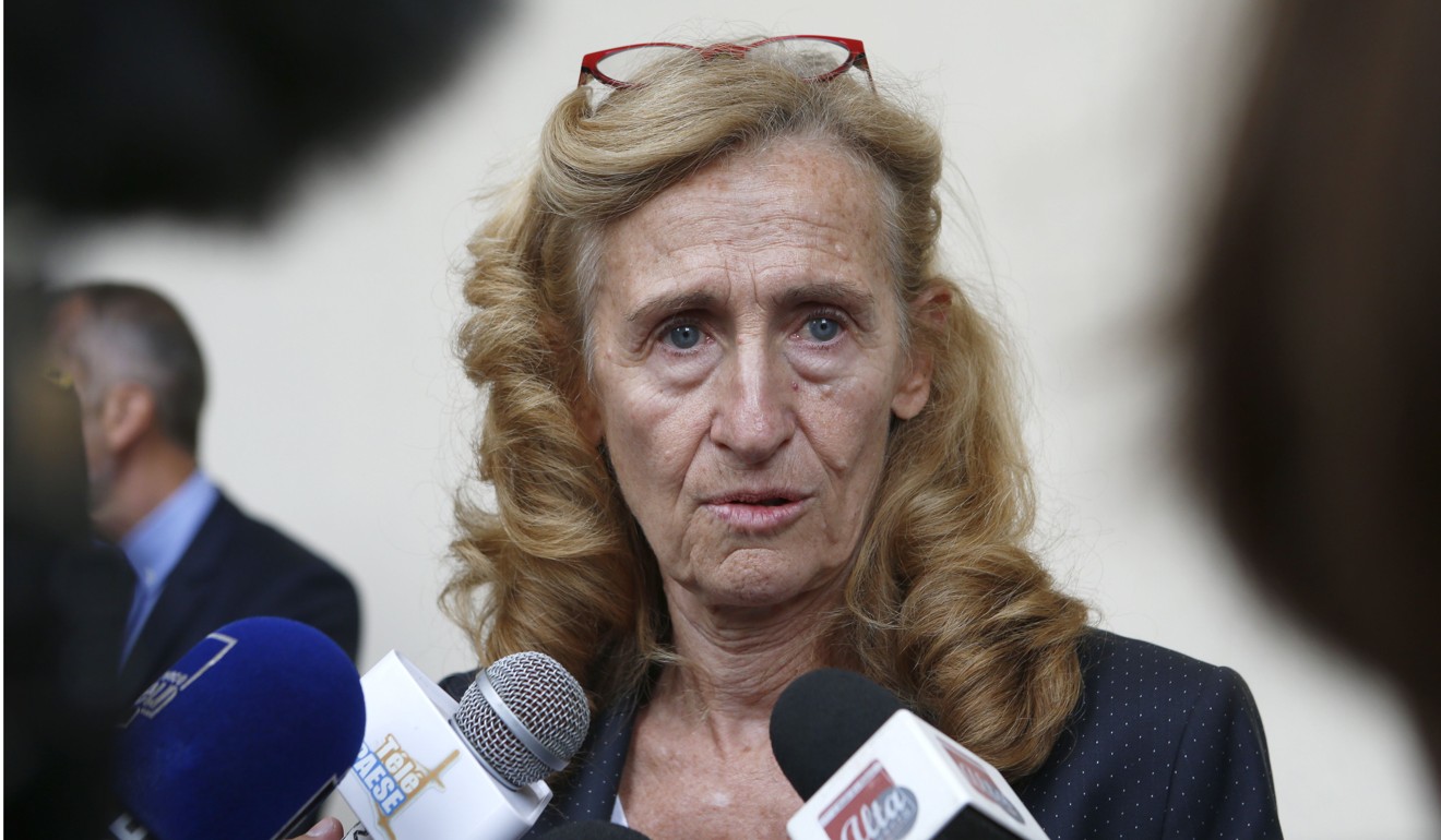 French Justice Minister Nicole Belloubet speaking to journalists during a visit to Bastia Court on October 5, 2018. Photo: AFP