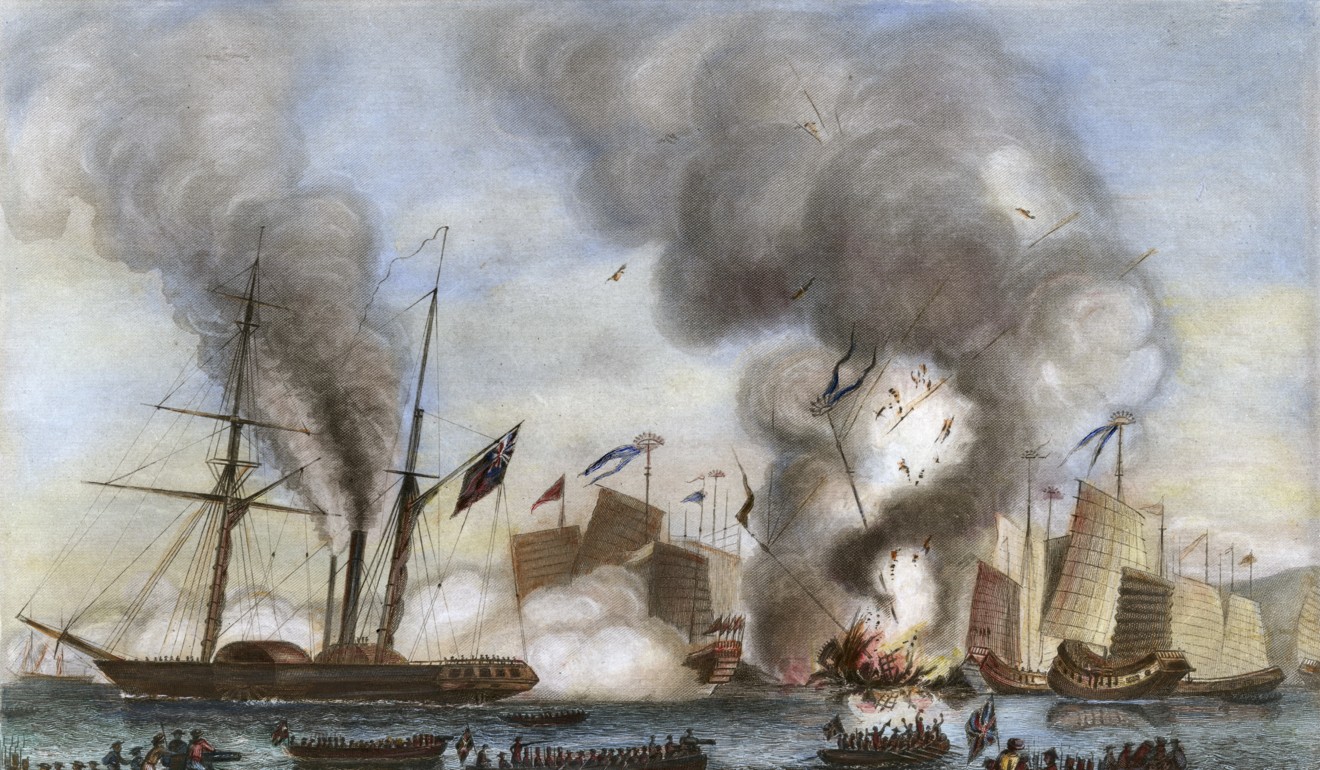 The British East India Company's steamer Nemesis destroys Chinese war junks during the first opium war. Photo: Alamy.