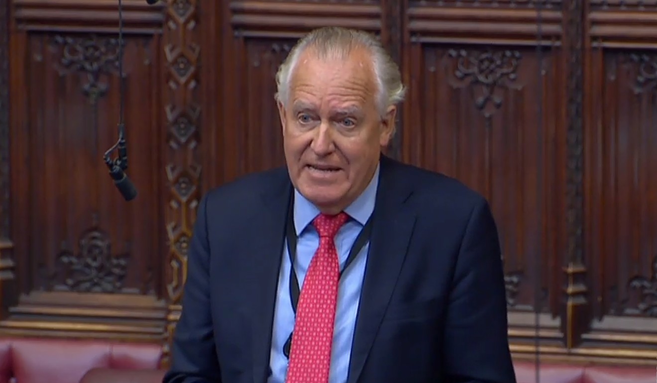 A video grab from footage broadcast by the UK Parliament's Parliamentary Recording Unit shows Lord Peter Hain as he speaks in the House of Lords in London on Thursday, naming fashion industry billionaire Sir Philip Green y as the businessman who used an injunction to suppress the publication of sexual harassment allegations by five employees. Photo: Agence France-Presse