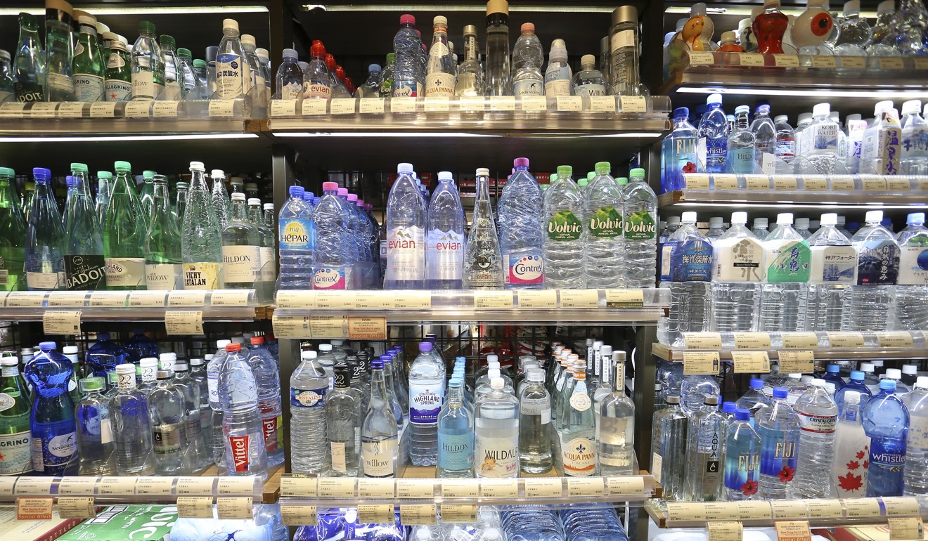 Bottles of water on display at a grocery store in Central. Photo: Dickson Lee