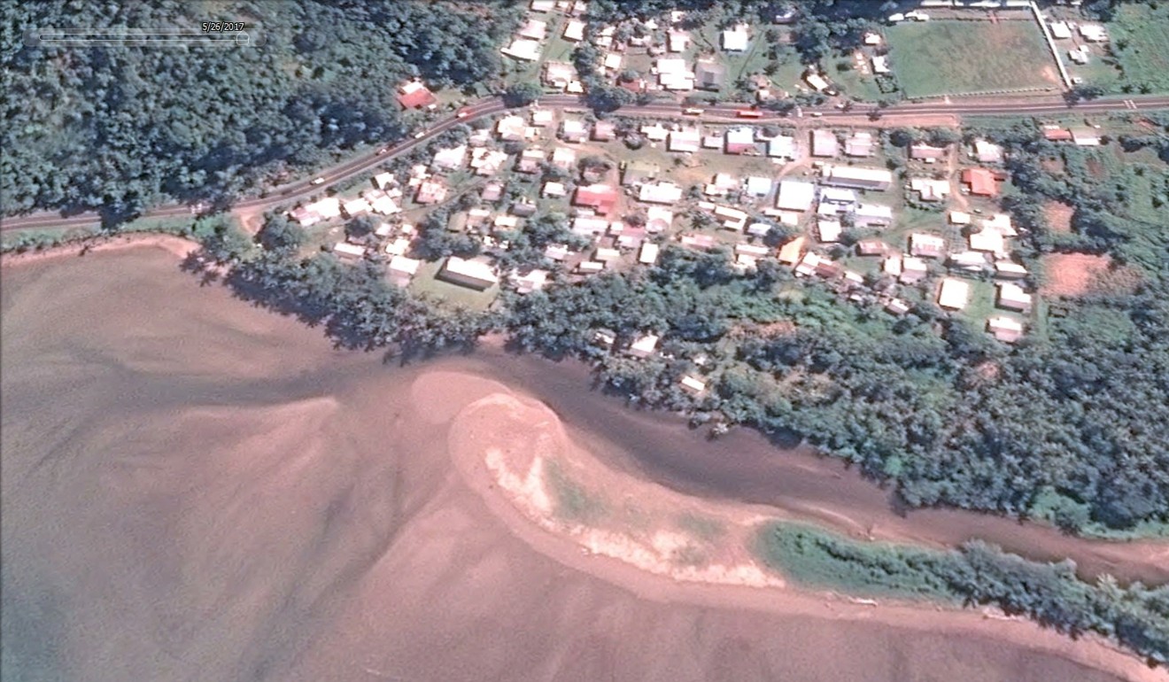Namatakula coastline in 2017. Crystal clear sea is right up to the tree line. Image: Google Earth