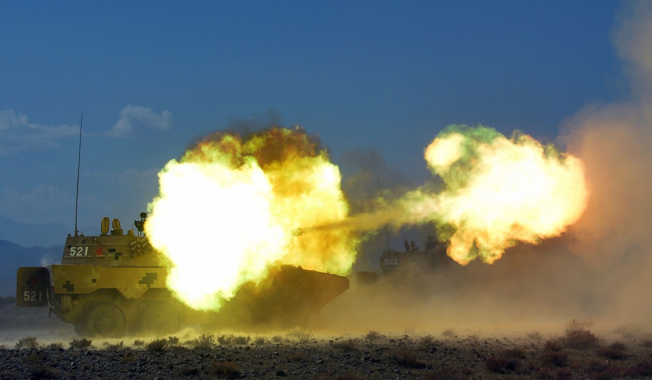 A Chinese armoured personal carrier takes part in a joint anti-terrorism drill involving more than 1,100 troops from Russia, Kazakhstan, Kyrgyzstan, Tajikistan, Uzbekistan and China, as members of the Shanghai Cooperation Organisation in 2016. Photo: AFP