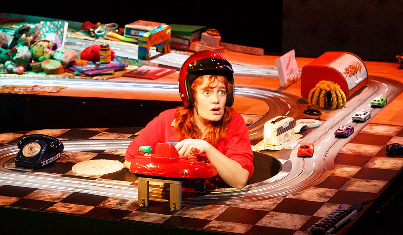 A scene from ‘Red Racing Hood’, by Australia’s Terrapin Puppet Theatre – a reimagining of ‘Little Red Riding Hood’ which sees Red trying to win a slot car race. Photo: Peter Mathew