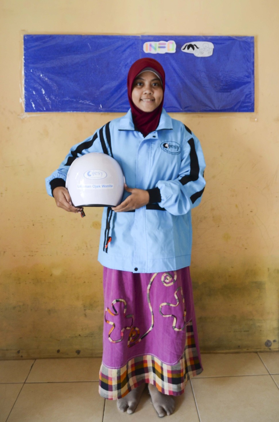 Syifa, 21, was one of Ojesy’s first drivers on the roads of Jakarta, in 2015. Picture: Anadolu Agency