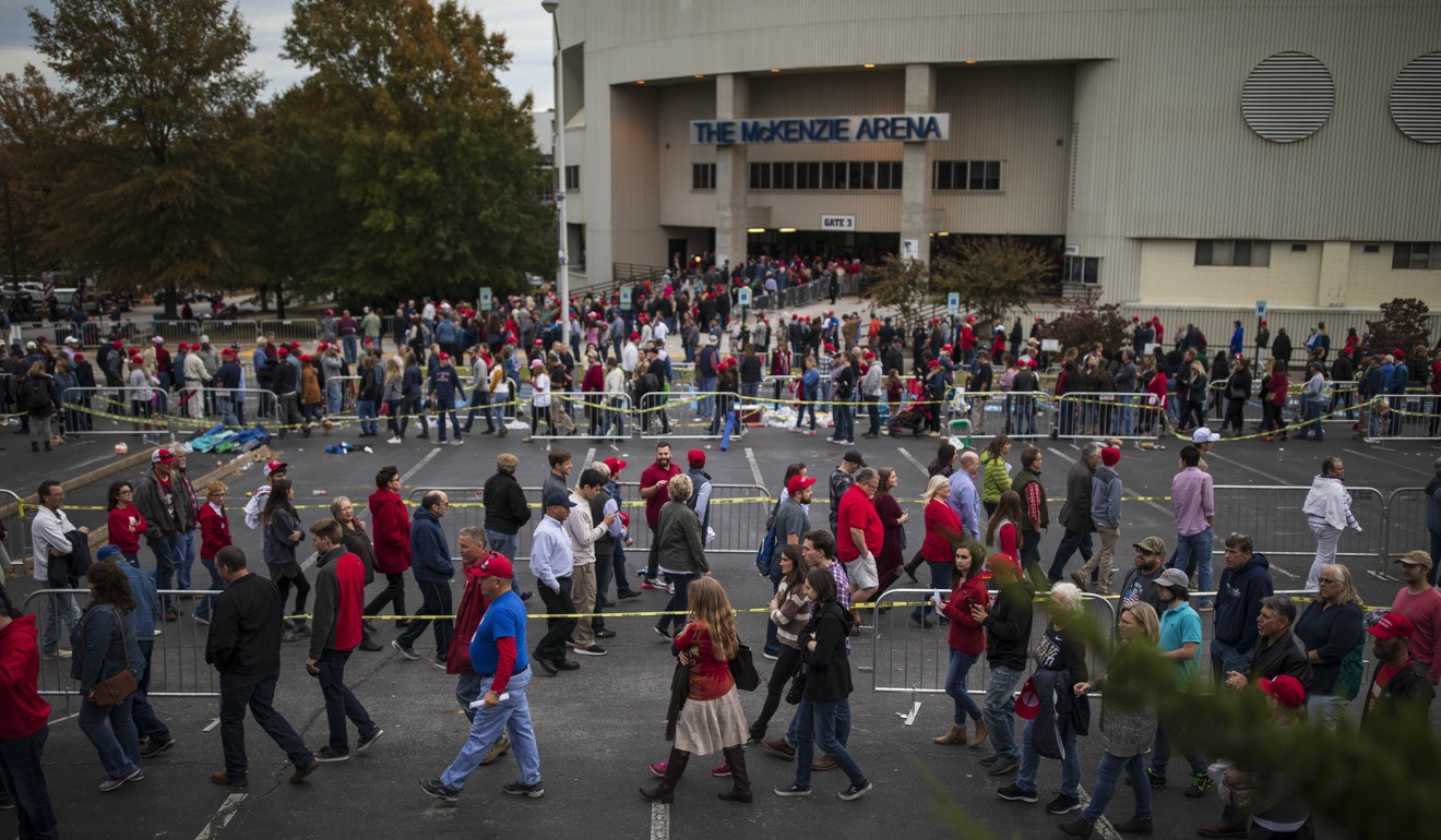 Trump supporters queue to get in to McKenzie Arena in Chattanooga, Tennessee on November 4, 2018. Photo: AFP