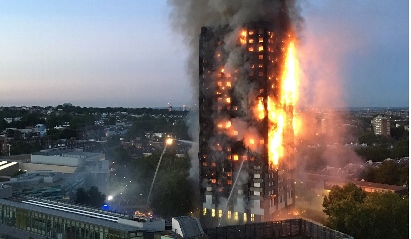 A June 14, 2017 photo of the blaze at Grenfell Tower in London. Photo: AFP/Natalie Oxford