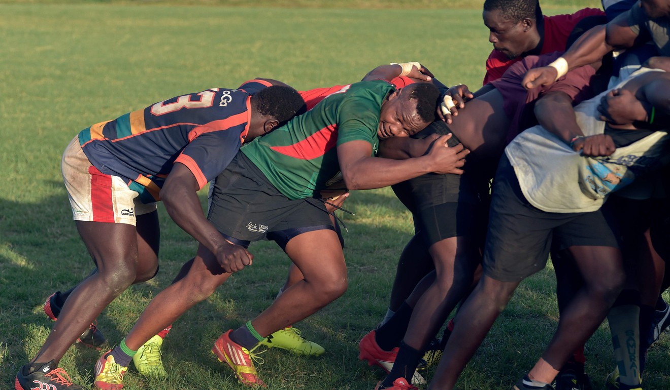Members of the Kenyan rugby team take part in a training session. Photo: AFP