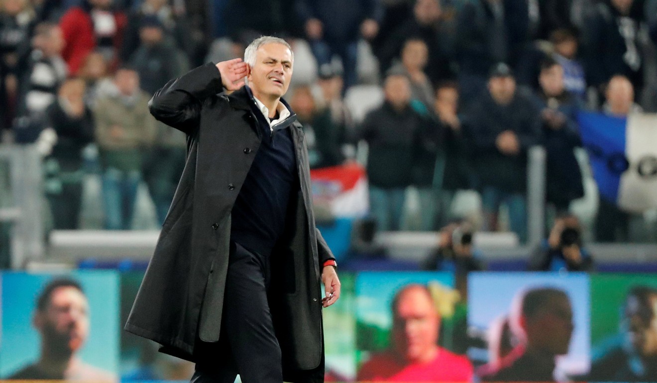 Manchester United manager Jose Mourinho taunts Juventus fans after the match. Photo: Reuters