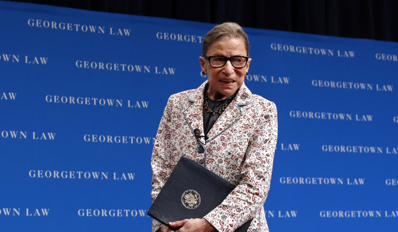 Supreme Court Justice Ruth Bader Ginsburg leaves the stage after speaking to first-year students at Georgetown Law in Washington in September. Photo: AP
