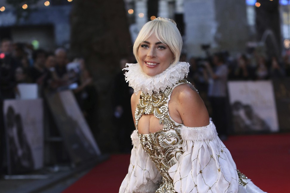 Lady Gaga wears an Alexander McQueen vintage dress at the London premiere of ‘A Star Is Born’. Photo: AP