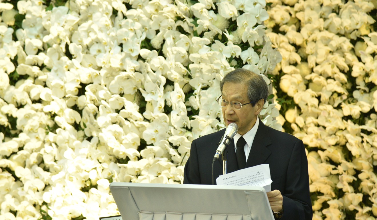 Poon Chung-kwong, emeritus president of Polytechnic University, delivering a eulogy at Louis Cha’s funeral service. Photo: Handout