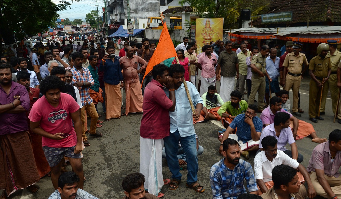 Activists block a road to the Sabarimala temple in India’s southern state of Kerala. Photo: AFP