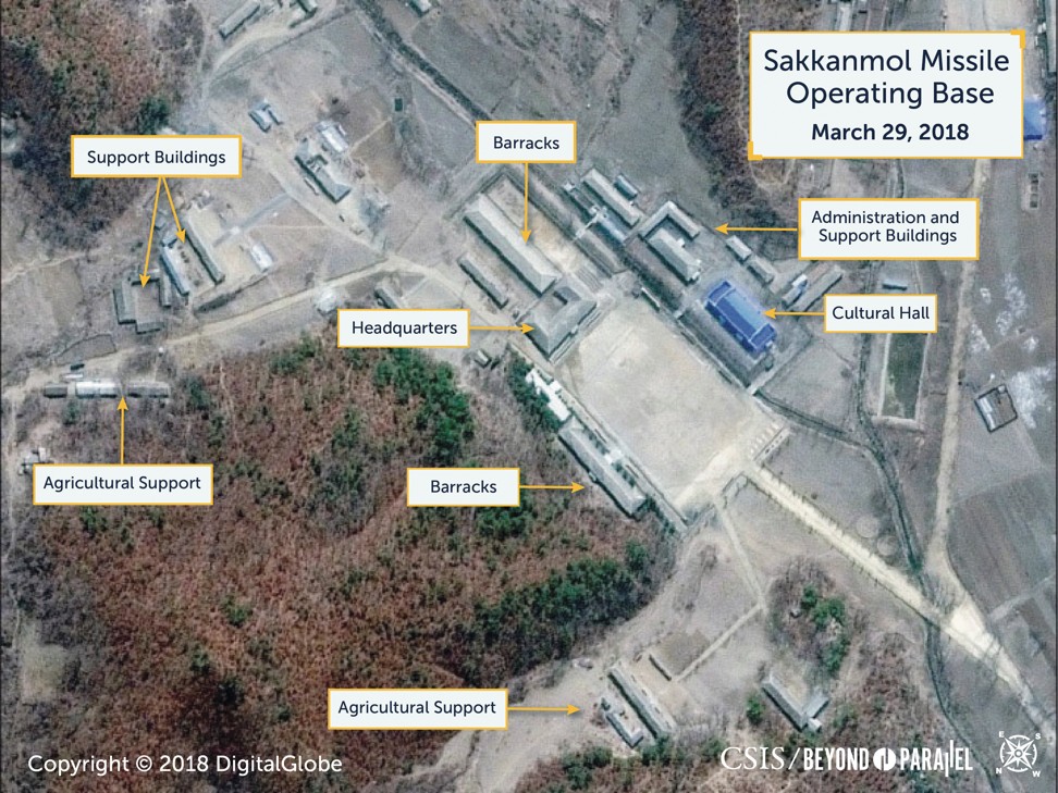 A satellite image taken on March 29 shows what the Washington-based Centre for Strategic and International Studies Beyond Parallel project reported was an undeclared missile operating base at Sakkanmol, North Korea. Photo: Reuters