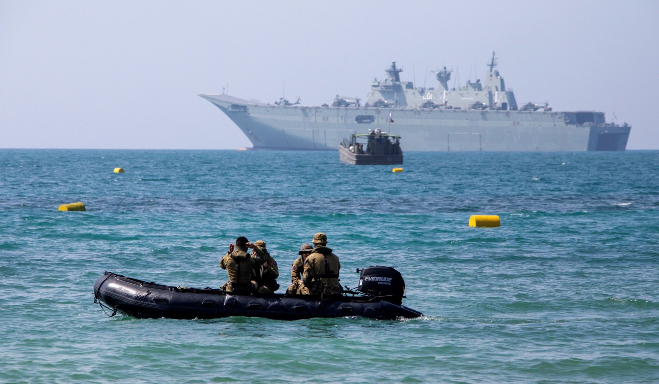 An Australian warship moored off Port Moresby in November 2018. Photo: AFP