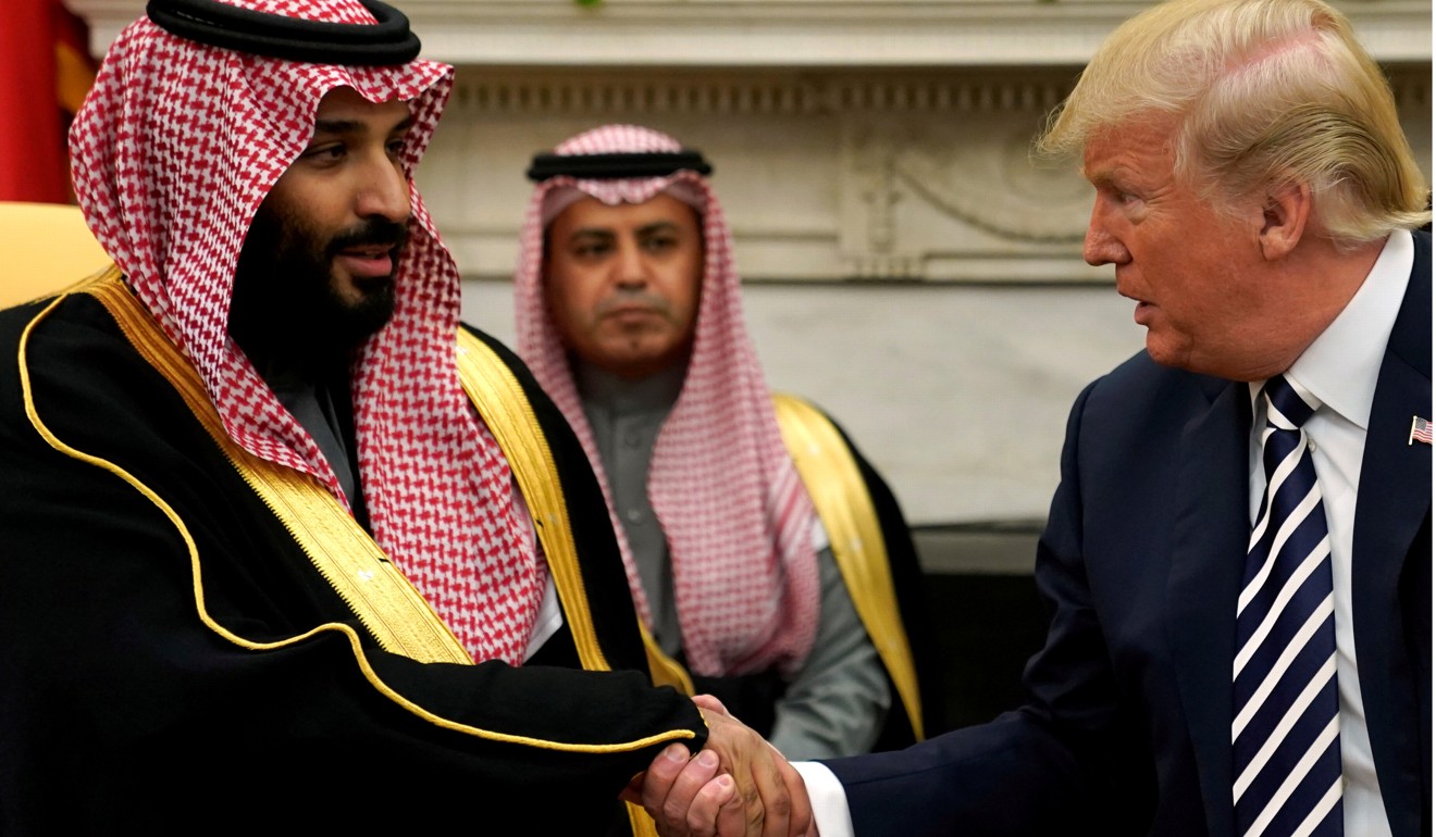 Trump shaking hands with Crown Prince Mohammed at the White House in March, 2018. Photo: Reuters