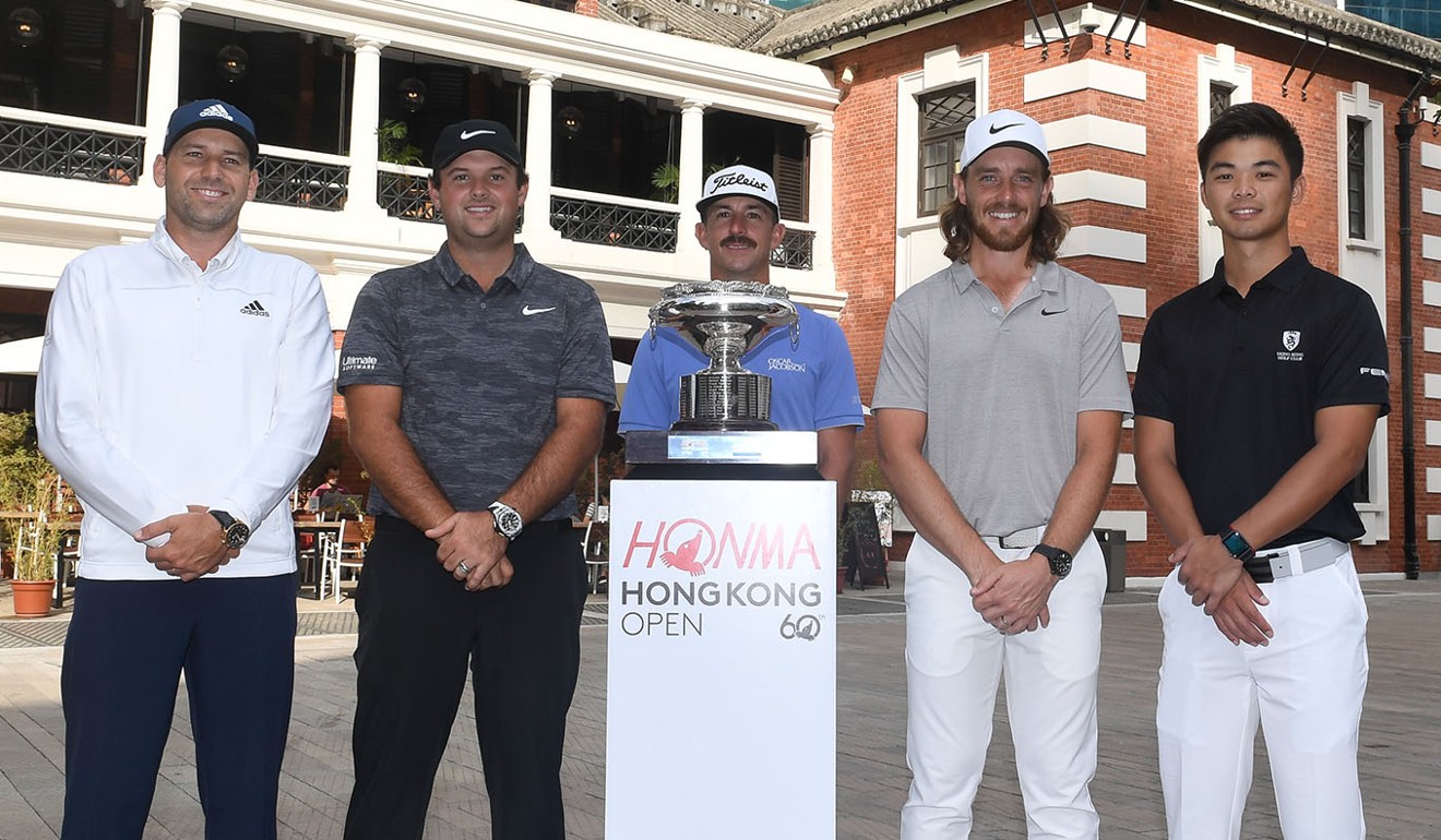 Sergio Garcia, Patrick Reed, Wade Ormsby, Tommy Fleetwood and Steven Lam at the Hong Kong Open launch. Photo: Richard Castka