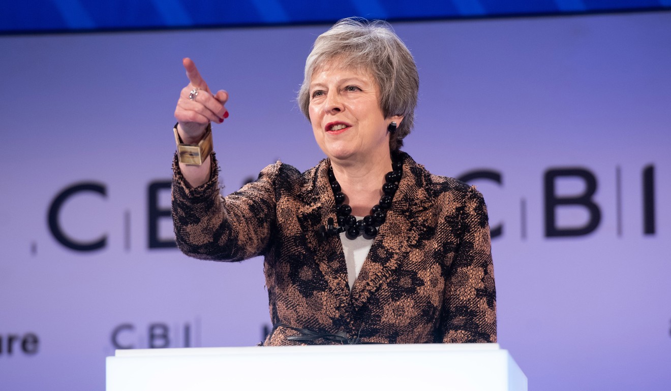 Theresa May delivers a speech at the annual conference of the Confederation of British Industry in London on Monday. Photo: Xinhua