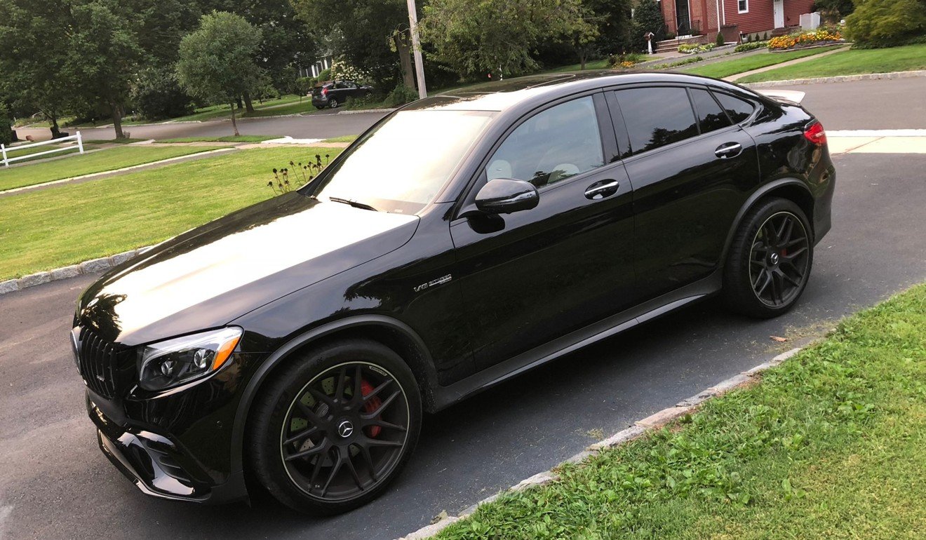 The side profile of the test car, the Mercedes-AMG GLC 63 S Coupe.