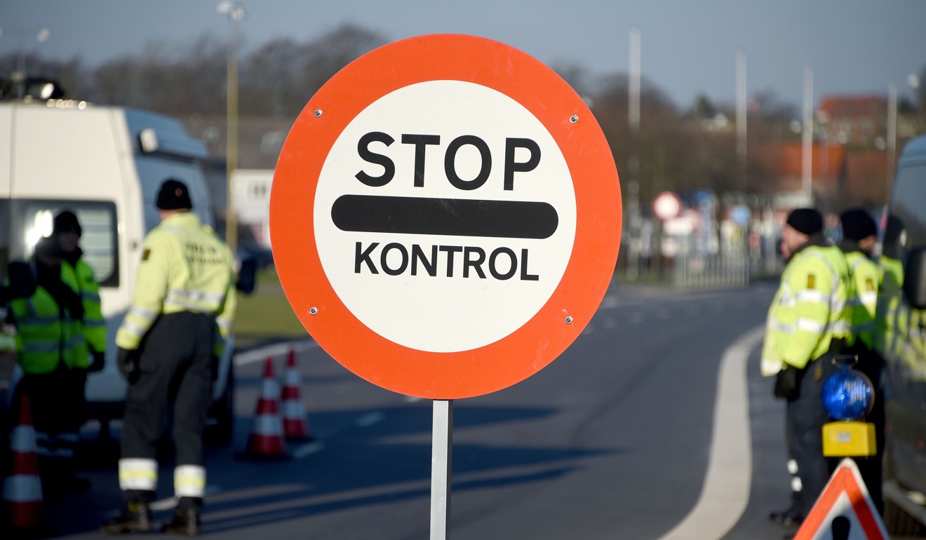 A Danish police checkpoint at the border town of Krusa bei Flensburg, set up in 2016 to stem the flow of refugees arriving via Germany. Photo: AFP