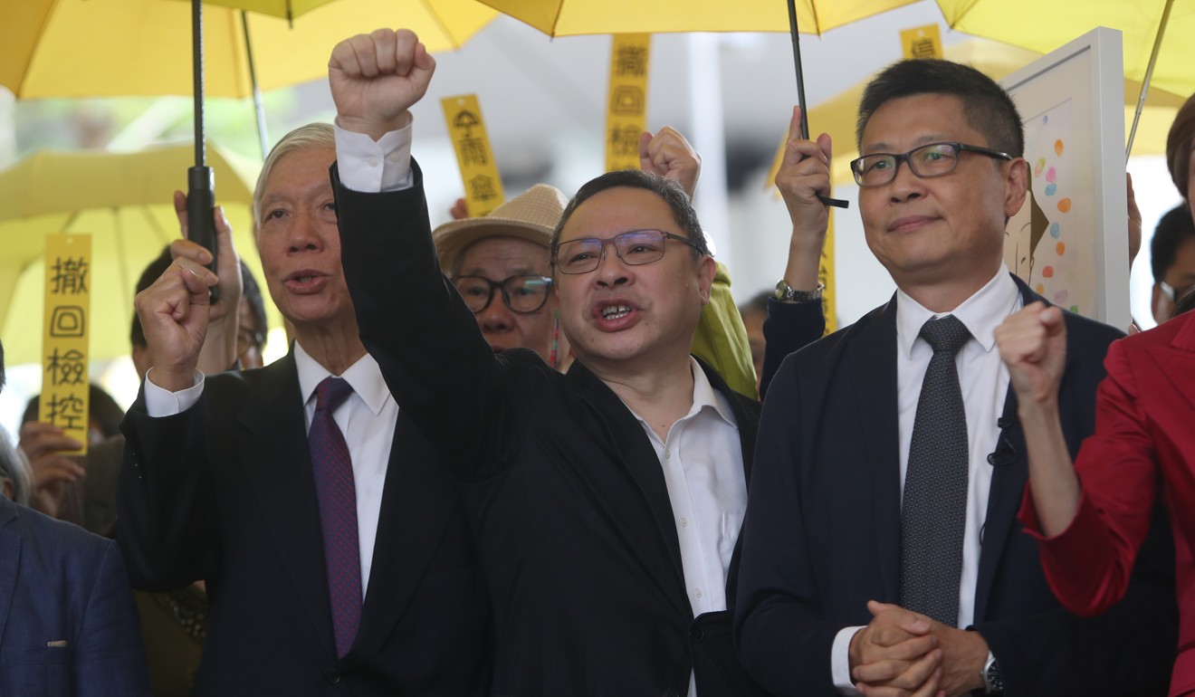 Reverend Chu Yiu-ming (left), Benny Tai (centre) and Dr Chan Kin-man (right) denied three joint conspiracy charges. Photo: Winson Wong