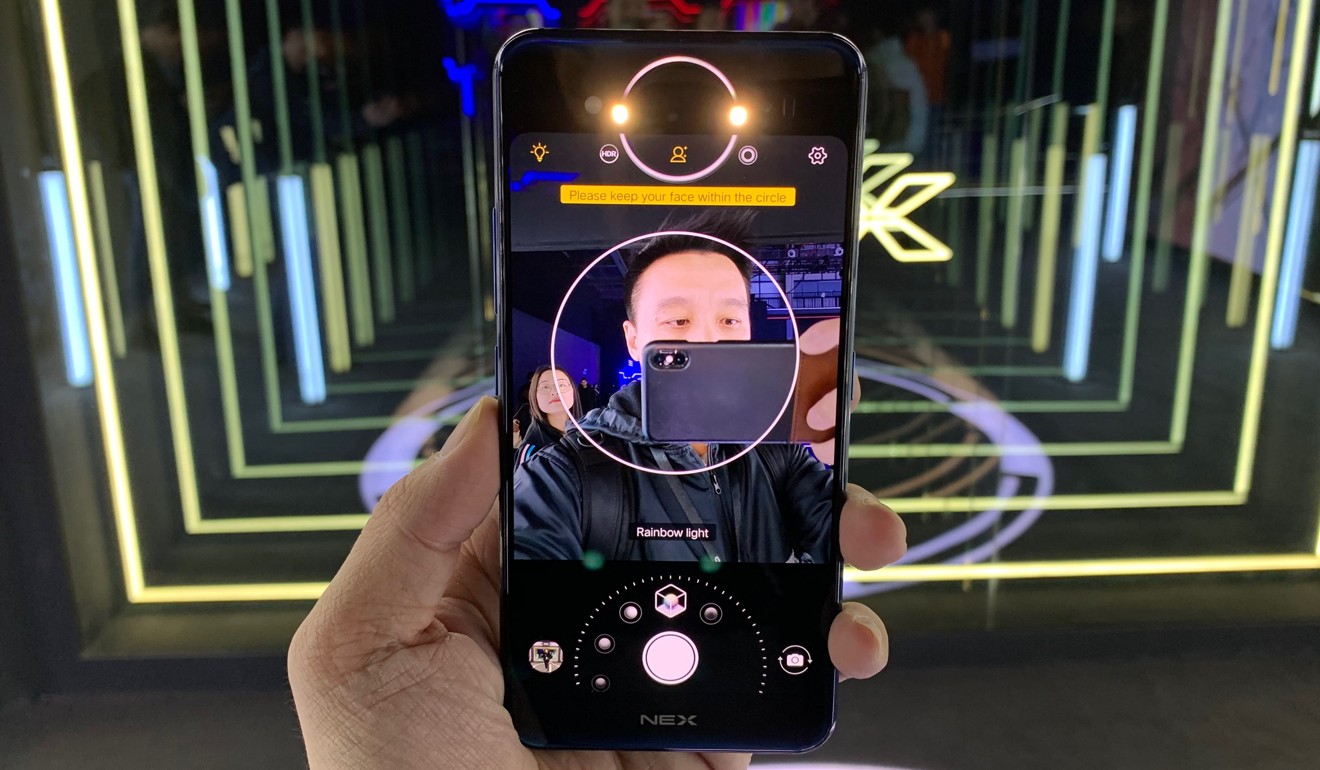 The Nex Dual Display has a triple camera system surrounded by a circular lighting ring. Photo: Ben Sin