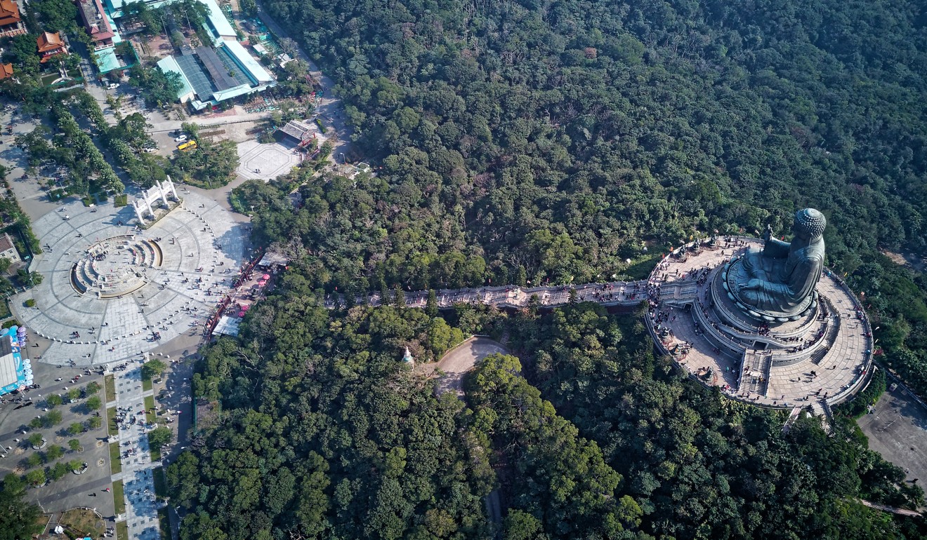 The Big Buddha at Ngong Ping, Lantau Island seen from a drone. Photo: Martin Williams