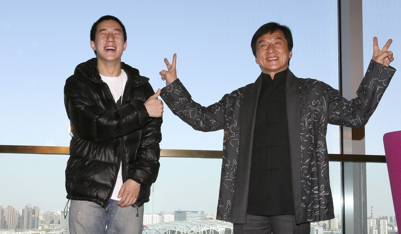 Jackie Chan poses with his son Jaycee as they take part in a press conference for Chan’s concert at Beijing’s Bird’s Nest stadium, the centrepiece of the 2008 Olympic Games. Photo: AFP