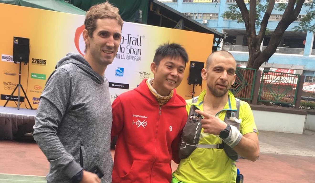 Law Kai-pong (centre) with Baptiste Puyou (left) and Fabrice Daletto after the race. Photo: Ben Young