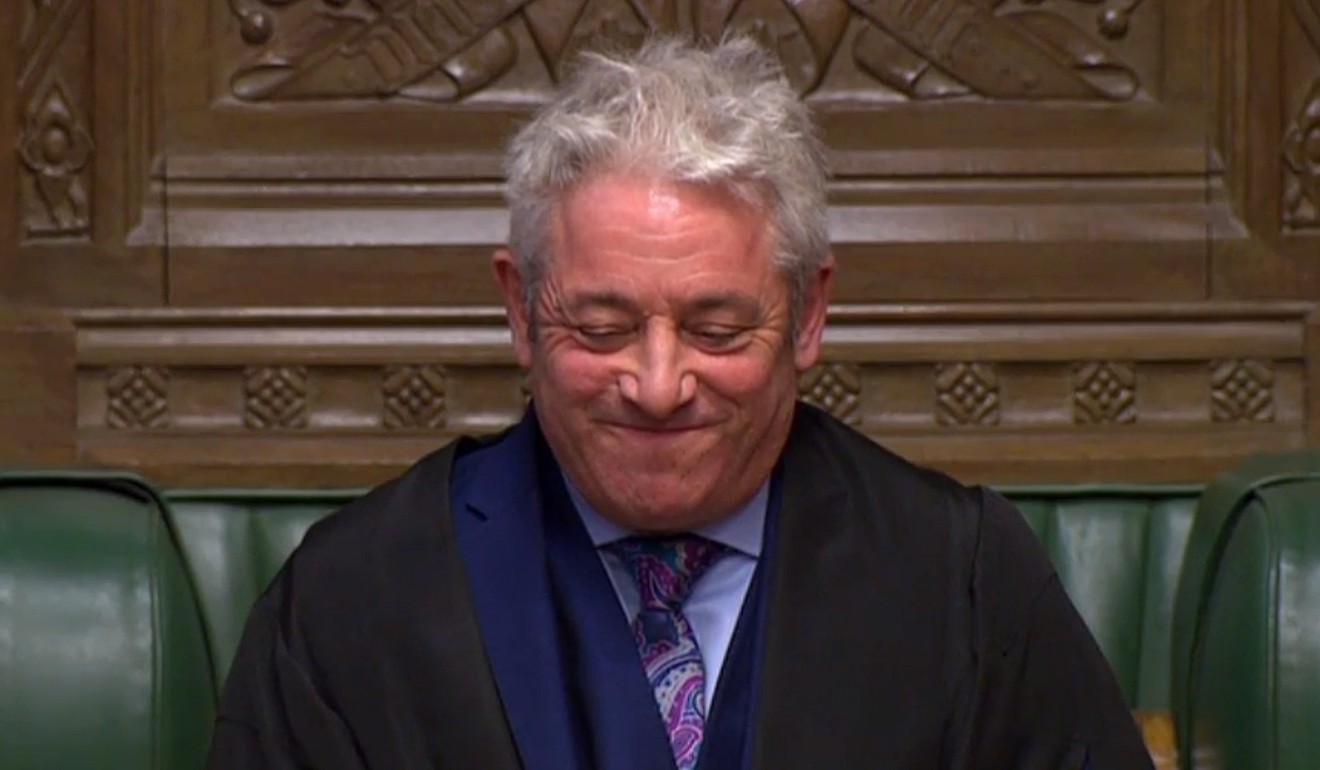A video grab from footage broadcast by the UK Parliament’s Parliamentary Recording Unit shows Speaker of the House of Commons John Bercow reacting regarding a vote of an amendment to the Brexit withdrawal bill on Wednesday. Photo: AFP Photo