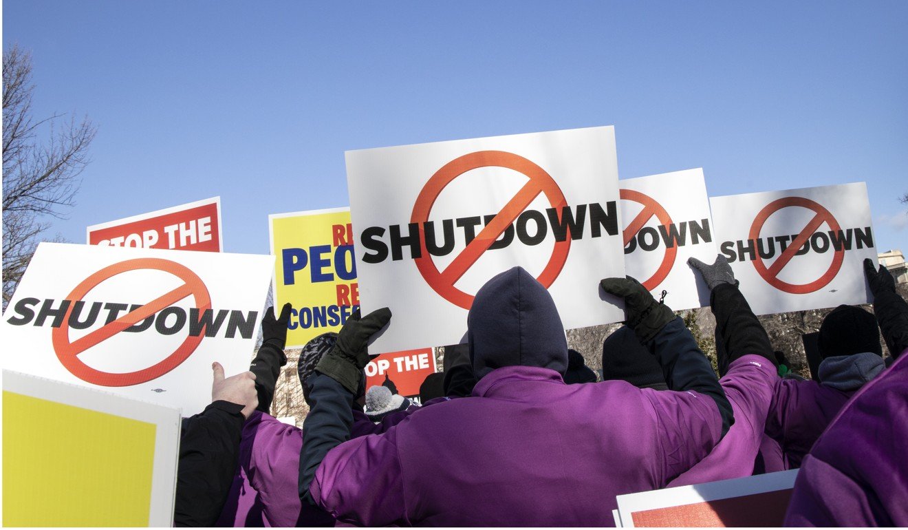 Demonstrators rally against the partial government shutdown on Capitol Hill in Washington on Thursday, January 10, 2019. Photo: Bloomberg
