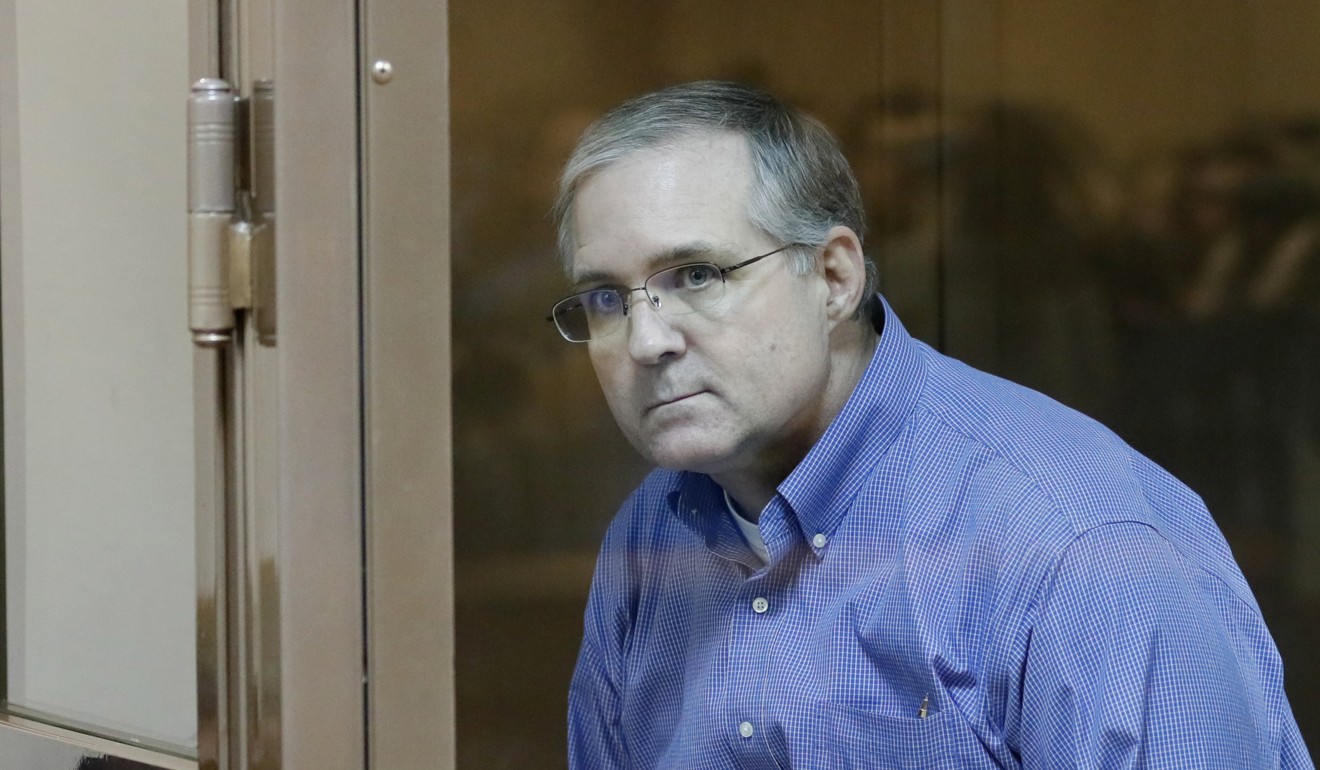 Accused spy Paul Whelan is seen inside a defendant's glass cage during a hearing of an appeal against his arrest at the Moscow City Court in on Tuesday. Photo: EPA
