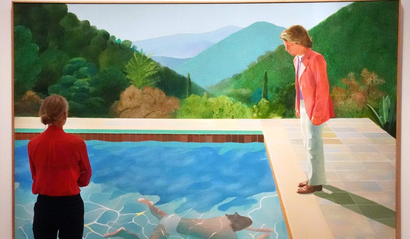 A woman looks at David Hockney’s 1972 work, “Portrait of an Artist (Pool with Two Figures)”, during a press preview in September last year at Christie’s New York. The painting sold for US$90.3 million at auction last year, a world record for a living artist. Both China and the UK benefit from old, distinguished cultures which have successfully seeded their influence across the world. Photo: AFP