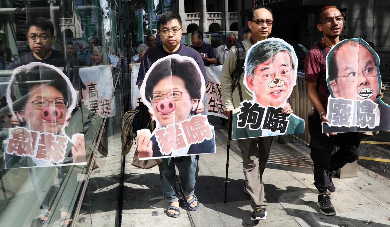 Members of the Confederation of Trade Unions marched to Chief Executive Carrie Lam’s Government House residence in central. Photo: Nora Tam