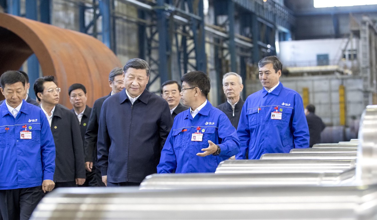 Chinese President Xi Jinping visiting a workshop of China First Heavy Industries in September in Qiqihar, northeast China’s Heilongjiang Province. It is among the provinces where government authorities are reportedly closing zombie companies. Photo: Xinhua