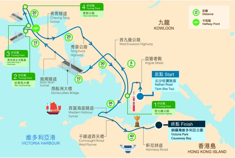 Hong Kong Marathon 2019 course map. Photo: Standard Chartered Hong Kong Marathon