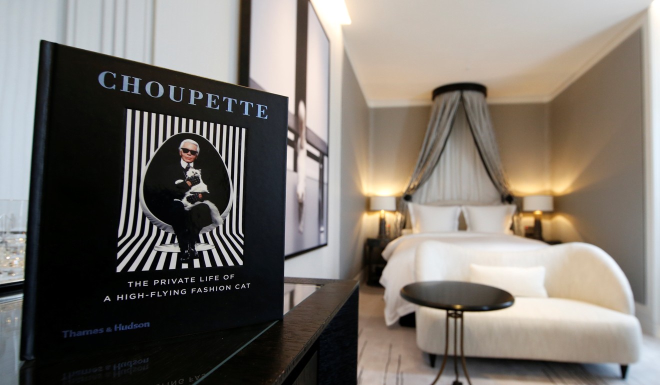 The Choupette room designed by Karl Lagerfeld at the Hotel de Crillon hotel in Paris in 2017. Photo: Reuters