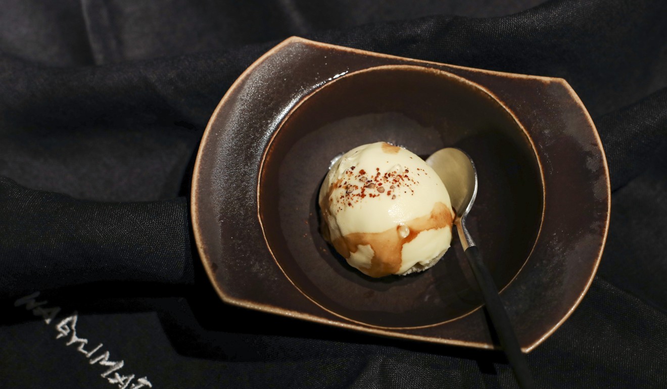 Wagyumafia’s Wagyu fat and aged whisky ice cream, served with salt and chilli powder. Photo: Xiaomei Chen