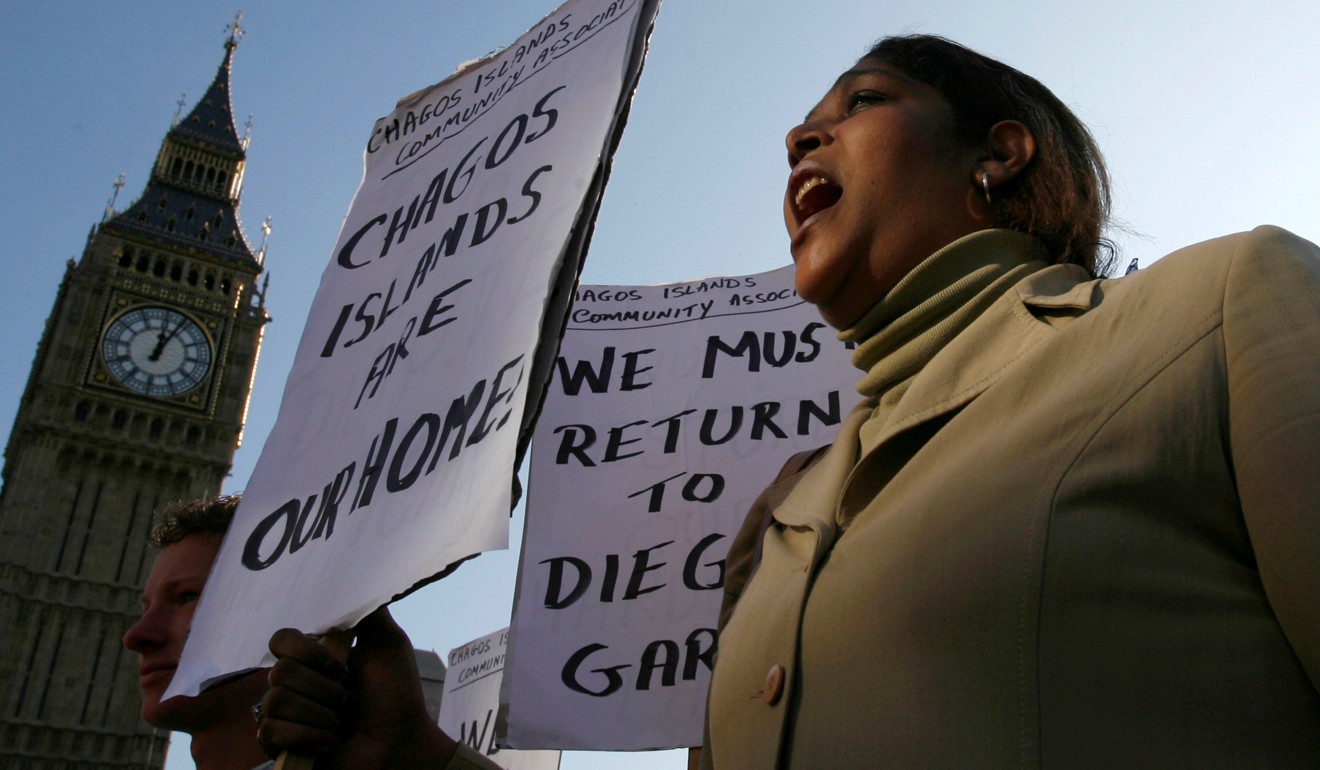 A demonstrator demanding her return to the Chagos Islands during a protest outside the Houses of Parliament in London in October 2008. Photo: Reuters