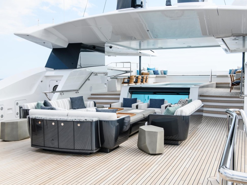 The sun deck has open seating for up to 14 people on board Elandess. Photo: Boat International Media