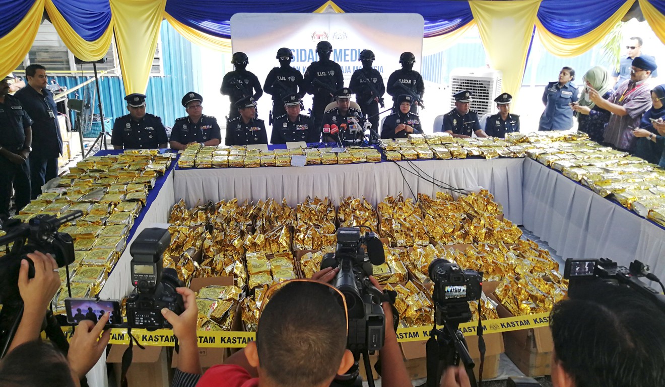 Malaysian Customs display 1.18 tonnes of methamphetamine worth US$17.8 million in May 2018. Photo: Reuters