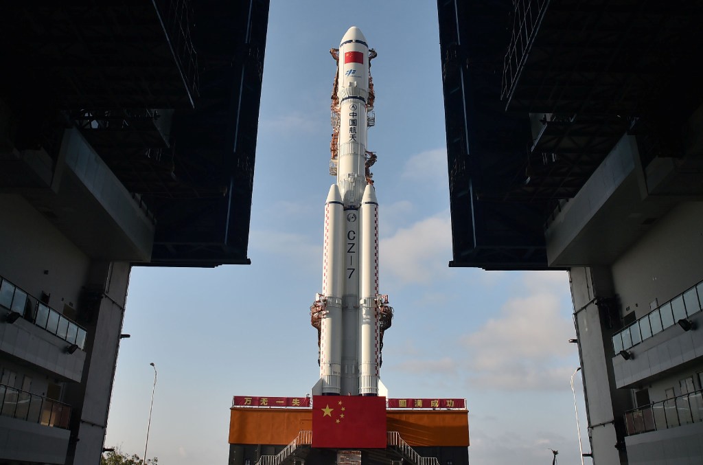 China’s Long March 7 rocket and Tianzhou 1 cargo spacecraft seen on April 17, 2017. (Picture: China Daily)