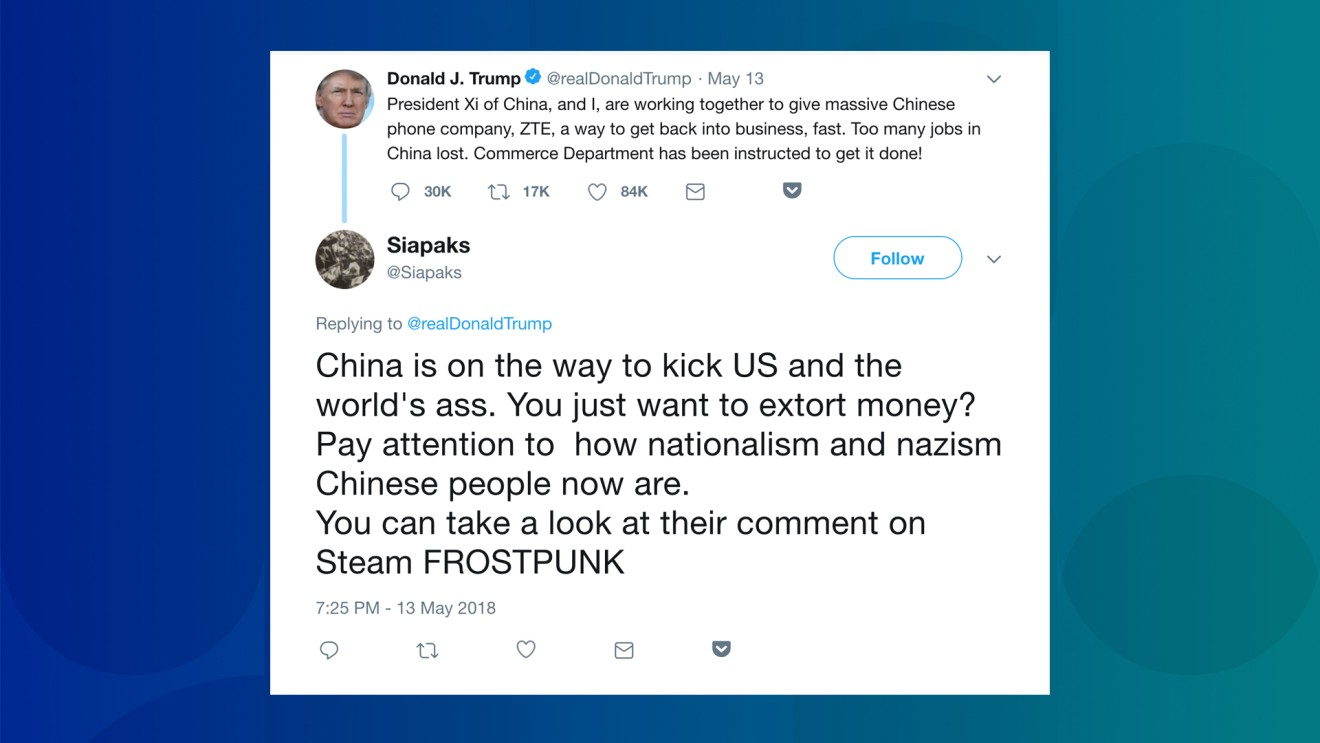 A Twitter user even tweeted at President Trump, pointing at Chinese players in Frostpunk as an example of the country’s new attitude.