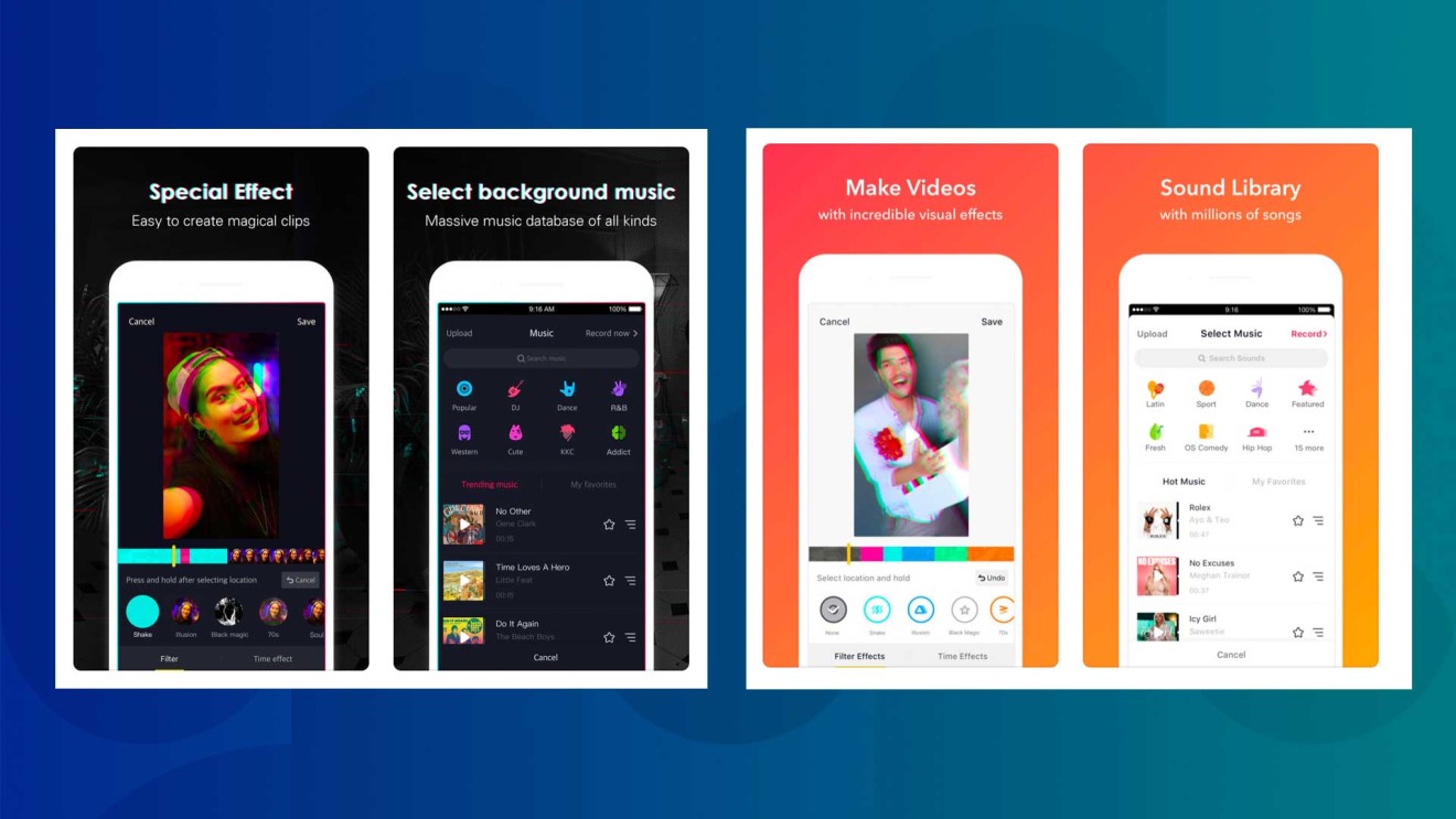 Tik Tok (left) and Musical.ly (right) offer similar tools for users to edit their video. (Picture: Tik Tok/Musical.ly)