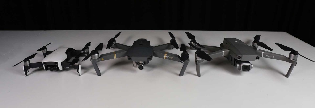 Left-to-right: Mavic Air, Mavic Pro, Mavic 2 Pro. As you can see, it is bigger than its predecessor, but not massively so -- the Mavic 2 Pro still fits in DJI's bag for the original Mavic Pro.