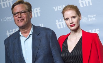 Aaron Sorkin (left) writes and directs Molly's Game (2017), that will also star Jessica Chastain (right). Sorkin detailed how he was asked to write a sex scene for a film involving Nicole Kidman. Photo: AFP